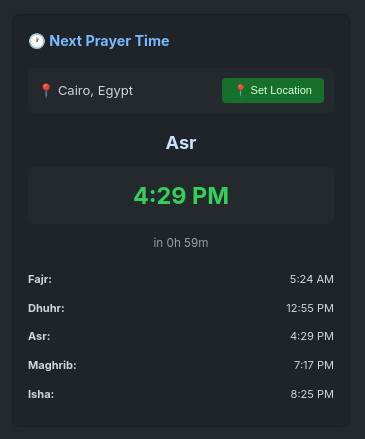 Next prayer time card shown in VS Code